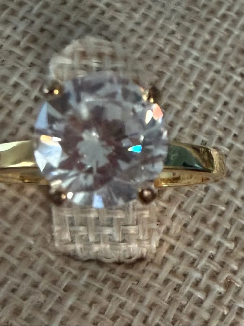Gold Solitaire Round-Cut Clear Stone Ring - Classic Women's Jewelry